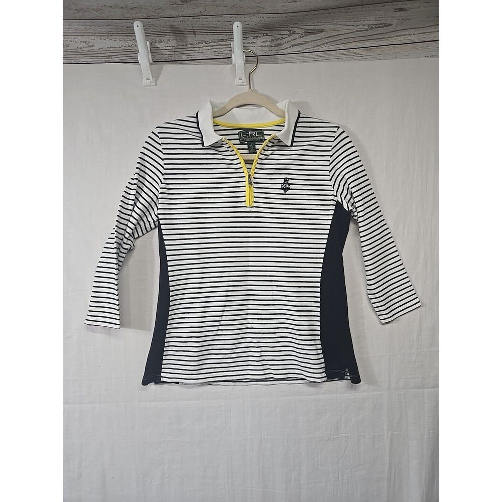 Lauren‎ Active Ralph Women's S Active 1/4 Zip Pullover Striped Black White Shirt